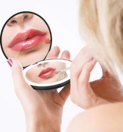 Led-verlichte Oplaadbare Compacte Make-up Spiegel Rond |1 X 2 X Vergroting | Make-upspiegel | Zakspiegel | Handspiegel | Reisspiegel | Dimbaar|als Cadeau | USB-lader | Rond | Zwart -Modecosmetica Winkel 1118x1200 1