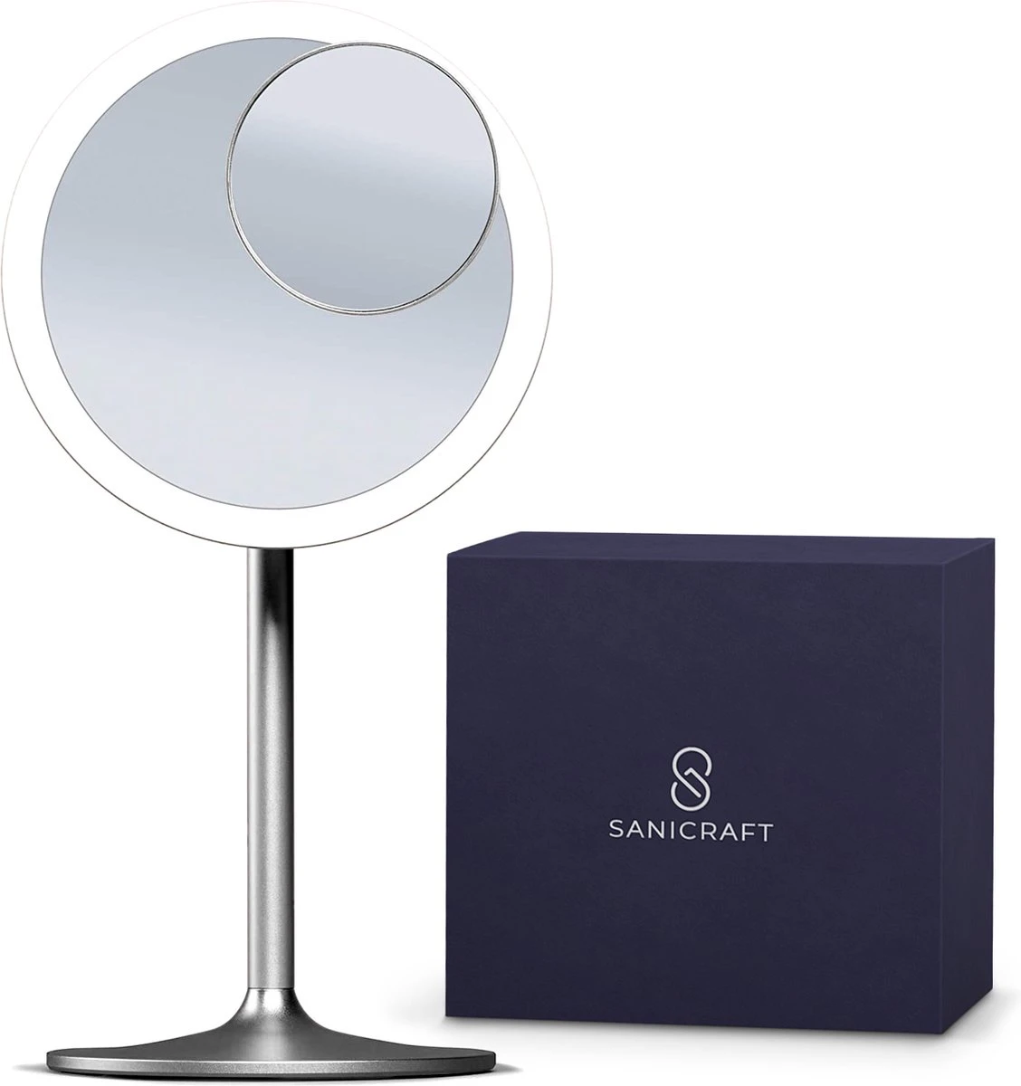 Make-up Spiegel Van Sanicraft® - USB Oplaadbaar - 360 Graden Draaibaar - Make Up Spiegel Met LED Verlichting - Afneembaar 10x Vergroting Spiegeltje - Diameter 17cm 3 Make-up Spiegel Van Sanicraft® - USB Oplaadbaar - 360 Graden Draaibaar - Make Up Spiegel Met LED Verlichting - Afneembaar 10x Vergroting Spiegeltje - Diameter 17cm