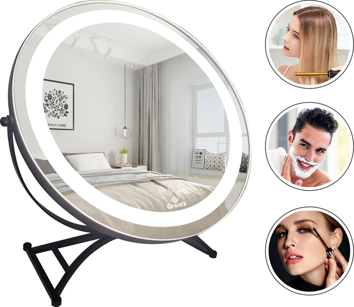 Great's® Make Up Spiegel Met LED Verlichting - ⌀ 40cm - Visagie Spiegel Rond - Extra Close Up Spiegeltje 10x - Zwart 3 Great's® Make Up Spiegel Met LED Verlichting - ⌀ 40cm - Visagie Spiegel Rond - Extra Close Up Spiegeltje 10x - Zwart