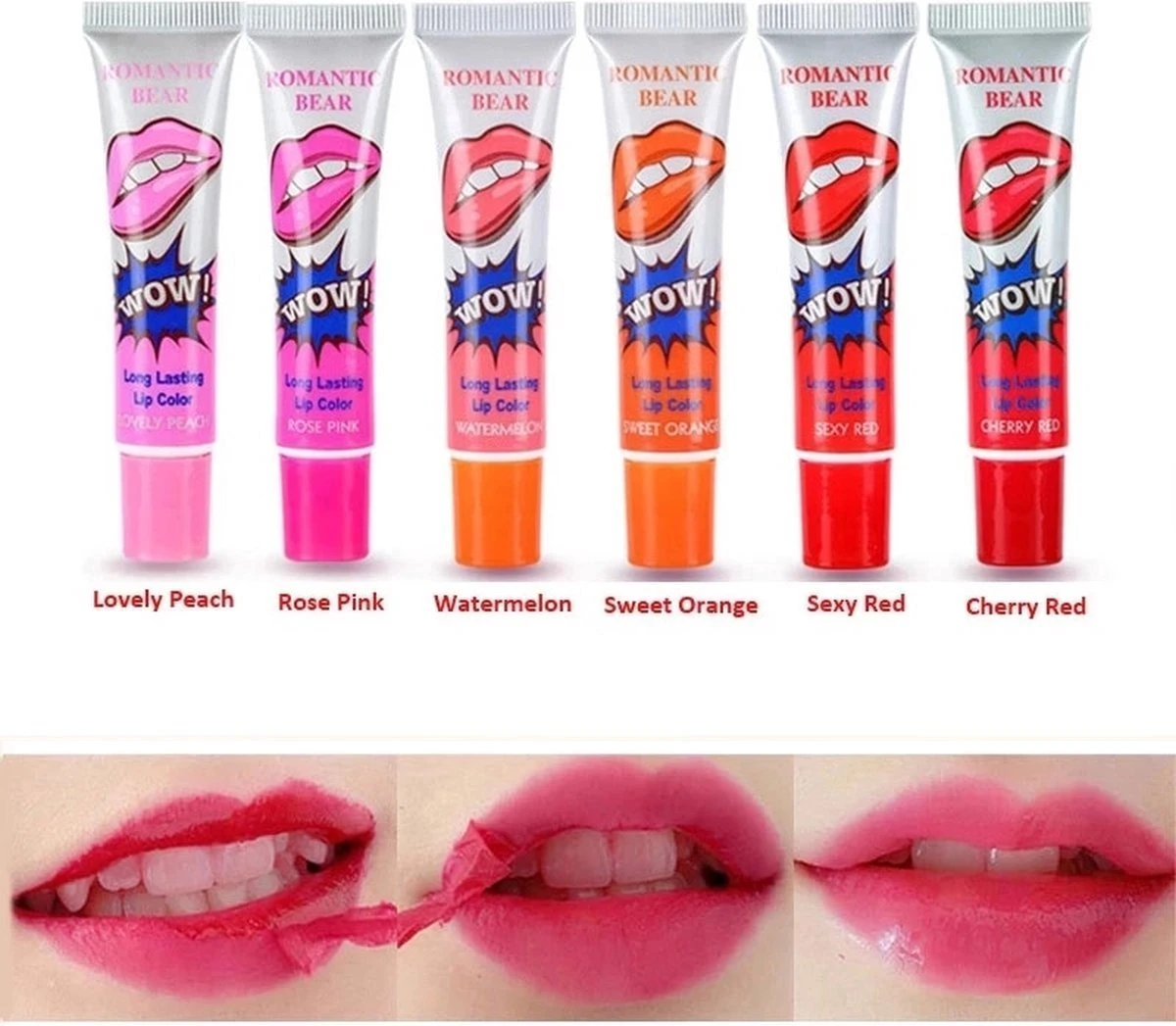 New Romantic Bear Peel Off Liquid Lipstick Waterproof - Langdurig Lipgloss - SEXY RED 5 New Romantic Bear Peel Off Liquid Lipstick Waterproof - Langdurig Lipgloss - SEXY RED - Afbeelding 3