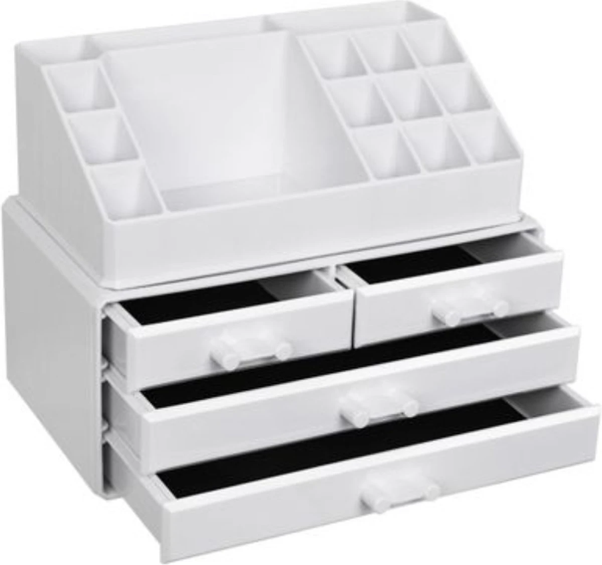 Nancy's Cutler Make-Up Organizer - Make-Up Opslag - 4 Lades - Open Vakken - Wit - Acryl - 24 X 13.5 X 18.5 Cm 3 Nancy's Cutler Make-Up Organizer - Make-Up Opslag - 4 Lades - Open Vakken - Wit - Acryl - 24 X 13.5 X 18.5 Cm