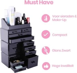Confibel XXL Acryl Make-up Cosmetica Organizer - Verstelbare Lades - Sieraden/Make-up/Cosmetica Organizer - 11 Compartimenten - Zwart 29 Confibel XXL Acryl Make-up Cosmetica Organizer - Verstelbare Lades - Sieraden/Make-up/Cosmetica Organizer - 11 Compartimenten - Zwart -Modecosmetica Winkel 1200x1147 1