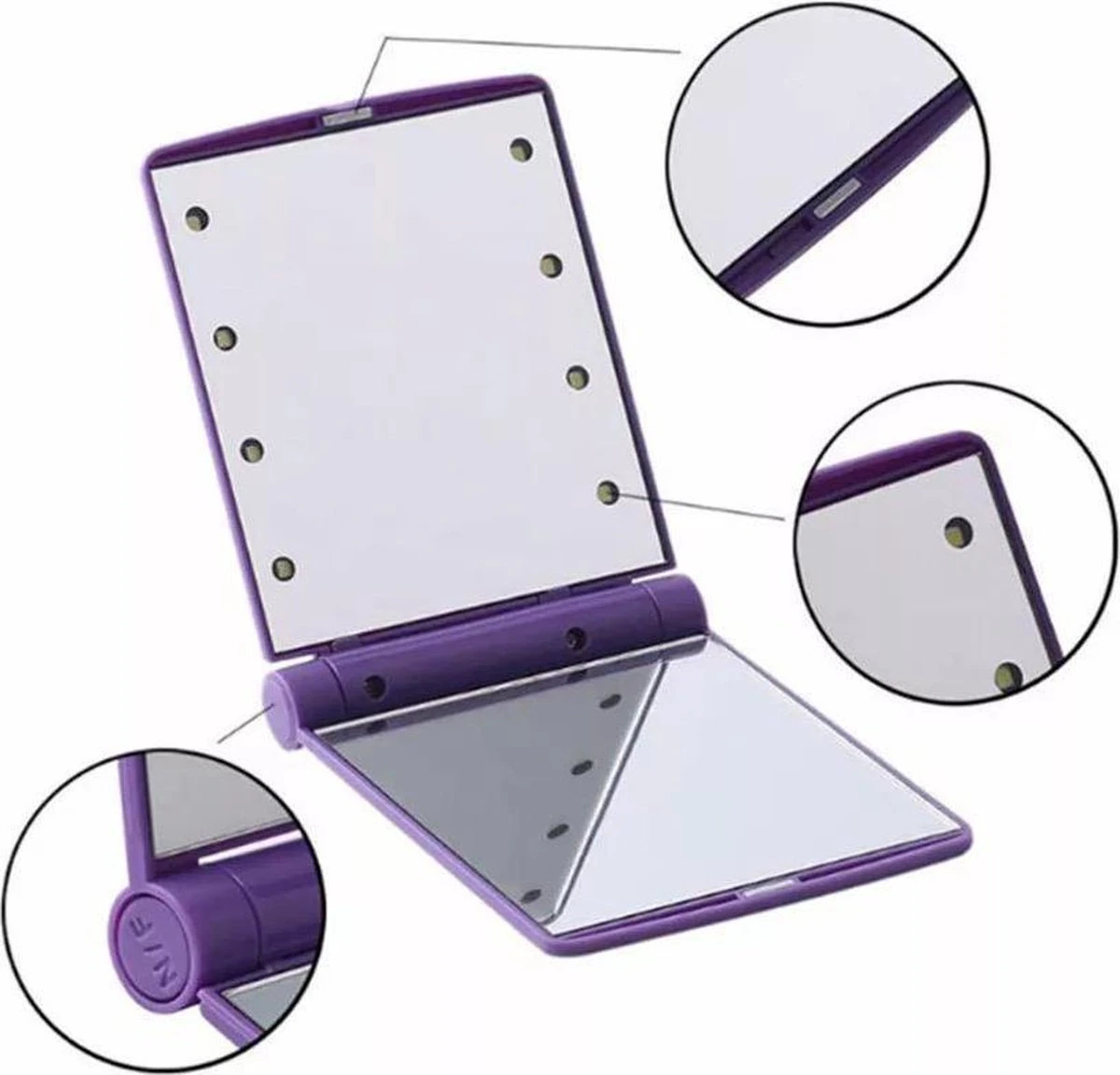 Compacte Make-up Spiegel- LED Mirror- Inklapbaar Met Verlichting- Draagbare Mini Make-up Spiegel 8 Compacte Make-up Spiegel- LED Mirror- Inklapbaar Met Verlichting- Draagbare Mini Make-up Spiegel - Afbeelding 6