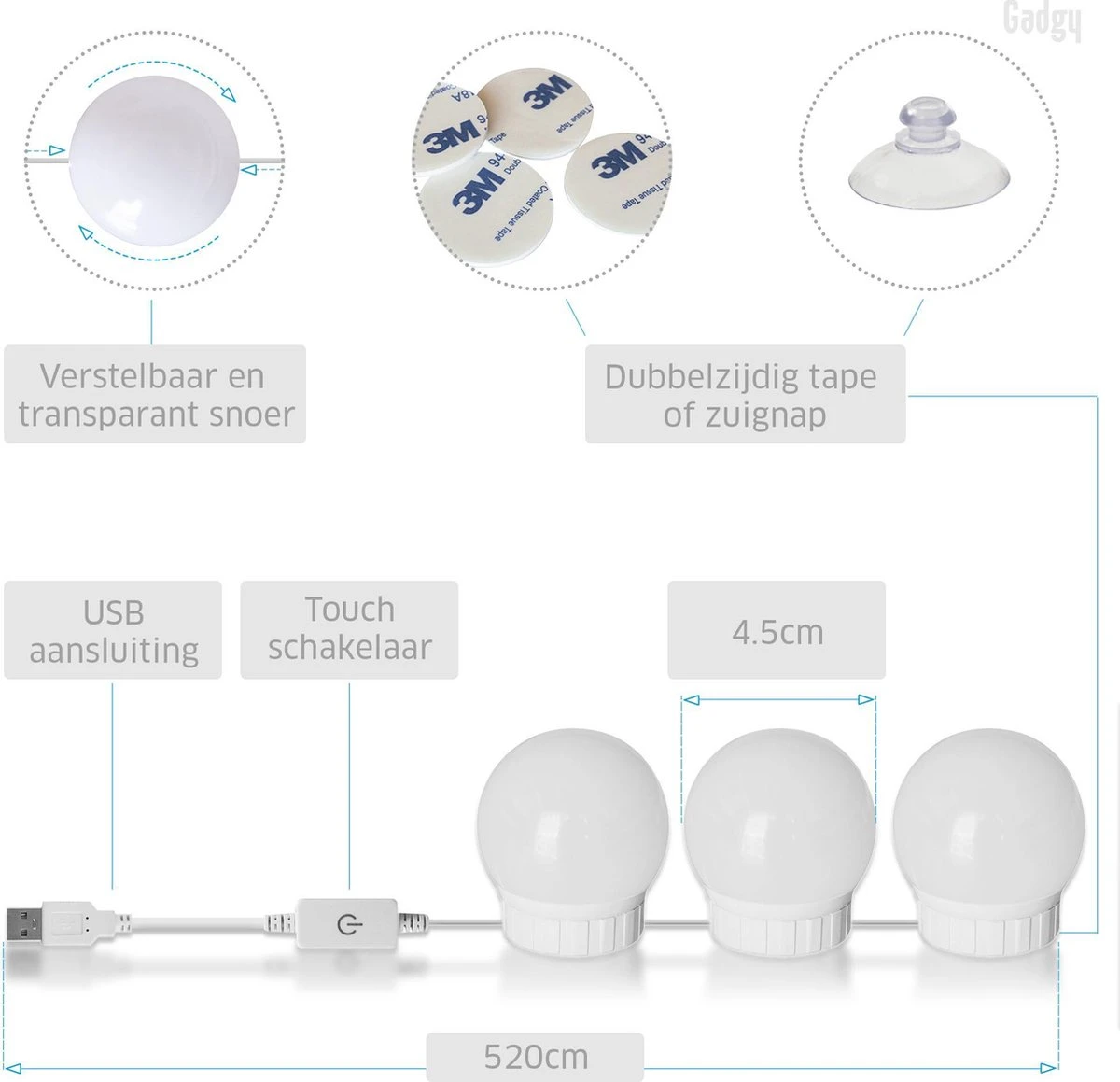Gadgy Hollywood Spiegel Met Verlichting – Spiegel Met Licht - 10 LED Lampen - Dimbaar (SPIEGEL NIET INBEGREPEN) 9 Gadgy Hollywood Spiegel Met Verlichting – Spiegel Met Licht - 10 LED Lampen - Dimbaar (SPIEGEL NIET INBEGREPEN) - Afbeelding 7
