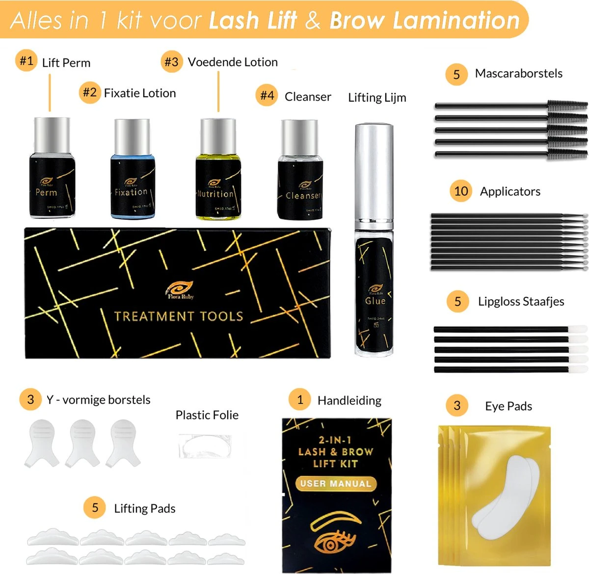 Flora Ruby Professionele 2 In 1 Lash Lift & Brow Lamination Kit - Wimper & Wenkbrauw Lifting Set - Permanente Wimperkruller - Brow Soap 5 Flora Ruby Professionele 2 In 1 Lash Lift & Brow Lamination Kit - Wimper & Wenkbrauw Lifting Set - Permanente Wimperkruller - Brow Soap - Afbeelding 3