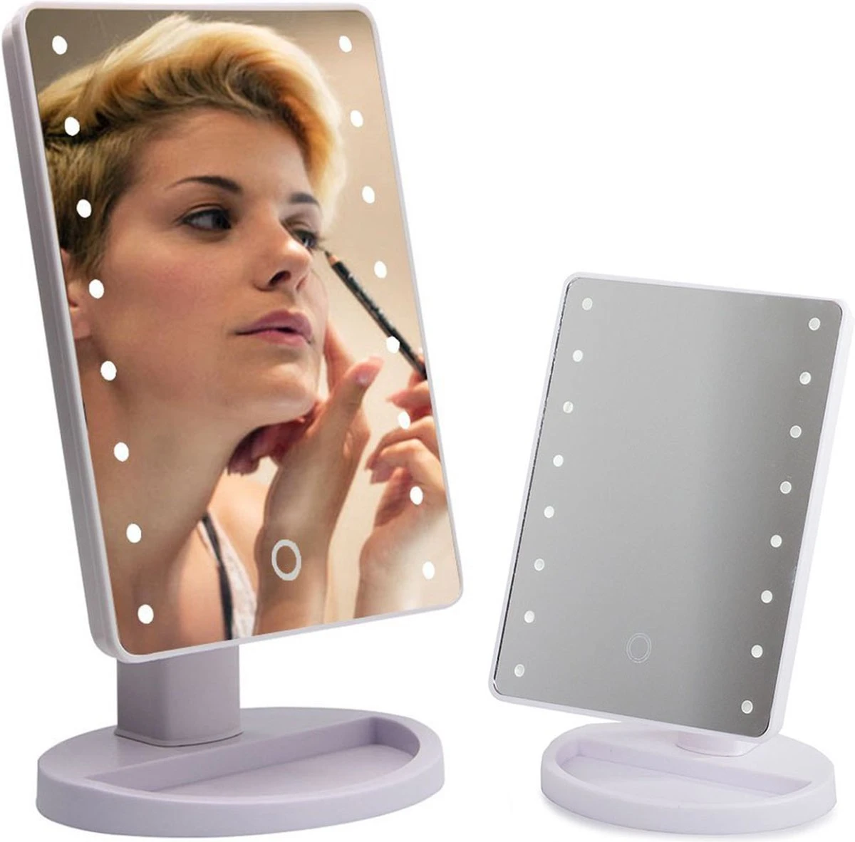 Verlichte Make-up Spiegel 180° Draaibaar 16 Ingebouwde LED Lampjes - Wit 3 Verlichte Make-up Spiegel 180° Draaibaar 16 Ingebouwde LED Lampjes - Wit
