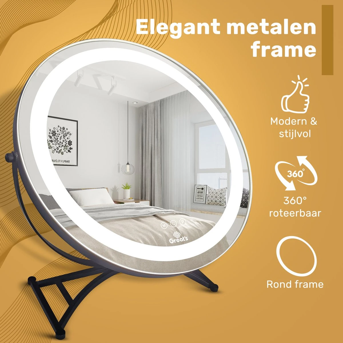 Great's® Make Up Spiegel Met LED Verlichting - ⌀ 40cm - Visagie Spiegel Rond - Extra Close Up Spiegeltje 10x - Zwart 4 Great's® Make Up Spiegel Met LED Verlichting - ⌀ 40cm - Visagie Spiegel Rond - Extra Close Up Spiegeltje 10x - Zwart - Afbeelding 2