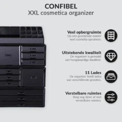 Confibel XXL Acryl Make-up Cosmetica Organizer - Verstelbare Lades - Sieraden/Make-up/Cosmetica Organizer - 11 Compartimenten - Zwart 22 Confibel XXL Acryl Make-up Cosmetica Organizer - Verstelbare Lades - Sieraden/Make-up/Cosmetica Organizer - 11 Compartimenten - Zwart -Modecosmetica Winkel 1200x1200 530