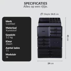 Confibel XXL Acryl Make-up Cosmetica Organizer - Verstelbare Lades - Sieraden/Make-up/Cosmetica Organizer - 11 Compartimenten - Zwart 24 Confibel XXL Acryl Make-up Cosmetica Organizer - Verstelbare Lades - Sieraden/Make-up/Cosmetica Organizer - 11 Compartimenten - Zwart -Modecosmetica Winkel 1200x1200 531