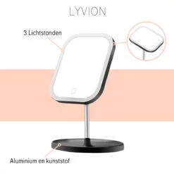 LYVION Make-up Spiegel Op Standaard Met LED / Met 3 Lichtkleuren / Make-up Spiegel / Make-up Standaard / Werkt Op 4 AAA-batterijen Of Micro USB Kabel / Touch - Zwart -Modecosmetica Winkel 1200x1200 537