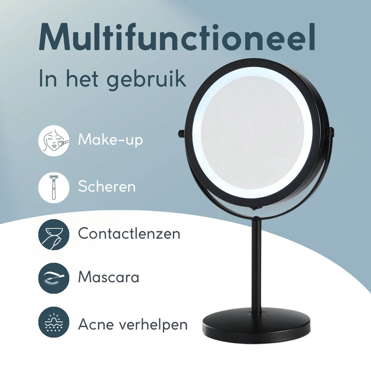 DAY Make-up Spiegel Met Verlichting - LED - 360° Draaibaar - Dubbelzijdig - 5x Vergroting - Scheerspiegel 9 DAY Make-up Spiegel Met Verlichting - LED - 360° Draaibaar - Dubbelzijdig - 5x Vergroting - Scheerspiegel - Afbeelding 7