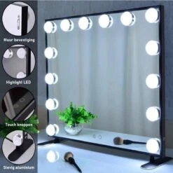 Hollywood Spiegel | Videri Vanity Zwart | Spiegel Met Verlichting | Make Up Spiegel | Visagie Spiegel | Cosmetische Spiegel | Dimbaar -Modecosmetica Winkel 1200x1200 631