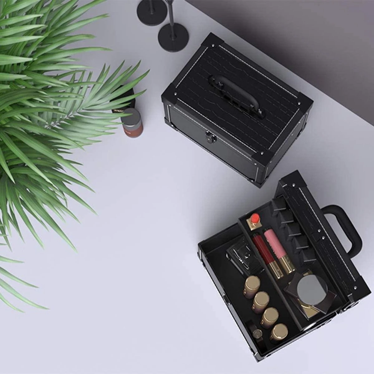 Make Up Koffer- Make Up Organizer- Beautycase -zwart -Make-upkoffer- Multifunctionele Koffer- Make-upkoffer- Sieradenkoffer- Kapperskoffer- Afneembare Schouderriem- Klassieke Zwarte Beautycase 6 Make Up Koffer- Make Up Organizer- Beautycase -zwart -Make-upkoffer- Multifunctionele Koffer- Make-upkoffer- Sieradenkoffer- Kapperskoffer- Afneembare Schouderriem- Klassieke Zwarte Beautycase - Afbeelding 5