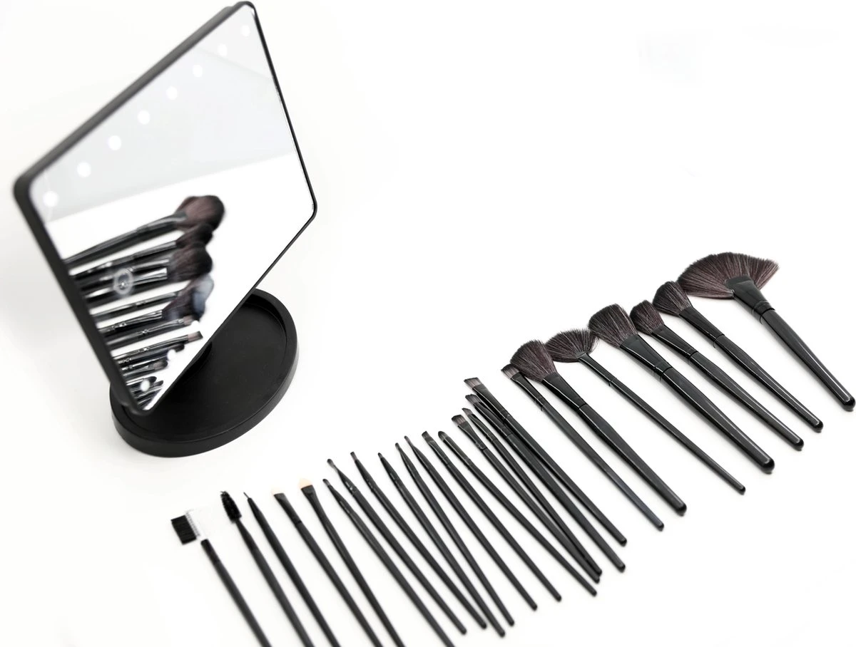 De Ultieme Make-up Ervaring: Cosmetische Spiegel Met 16 LED's En Set Van 24 Professionele Make-up Kwasten - Perfect Voor Een Vlekkeloze En Verlichte Look! Spiegel - Kwasten - Make-up Kwasten - Make-up Spiegel - Verlichting - LED - 6 De Ultieme Make-up Ervaring: Cosmetische Spiegel Met 16 LED's En Set Van 24 Professionele Make-up Kwasten - Perfect Voor Een Vlekkeloze En Verlichte Look! Spiegel - Kwasten - Make-up Kwasten - Make-up Spiegel - Verlichting - LED - - Afbeelding 4