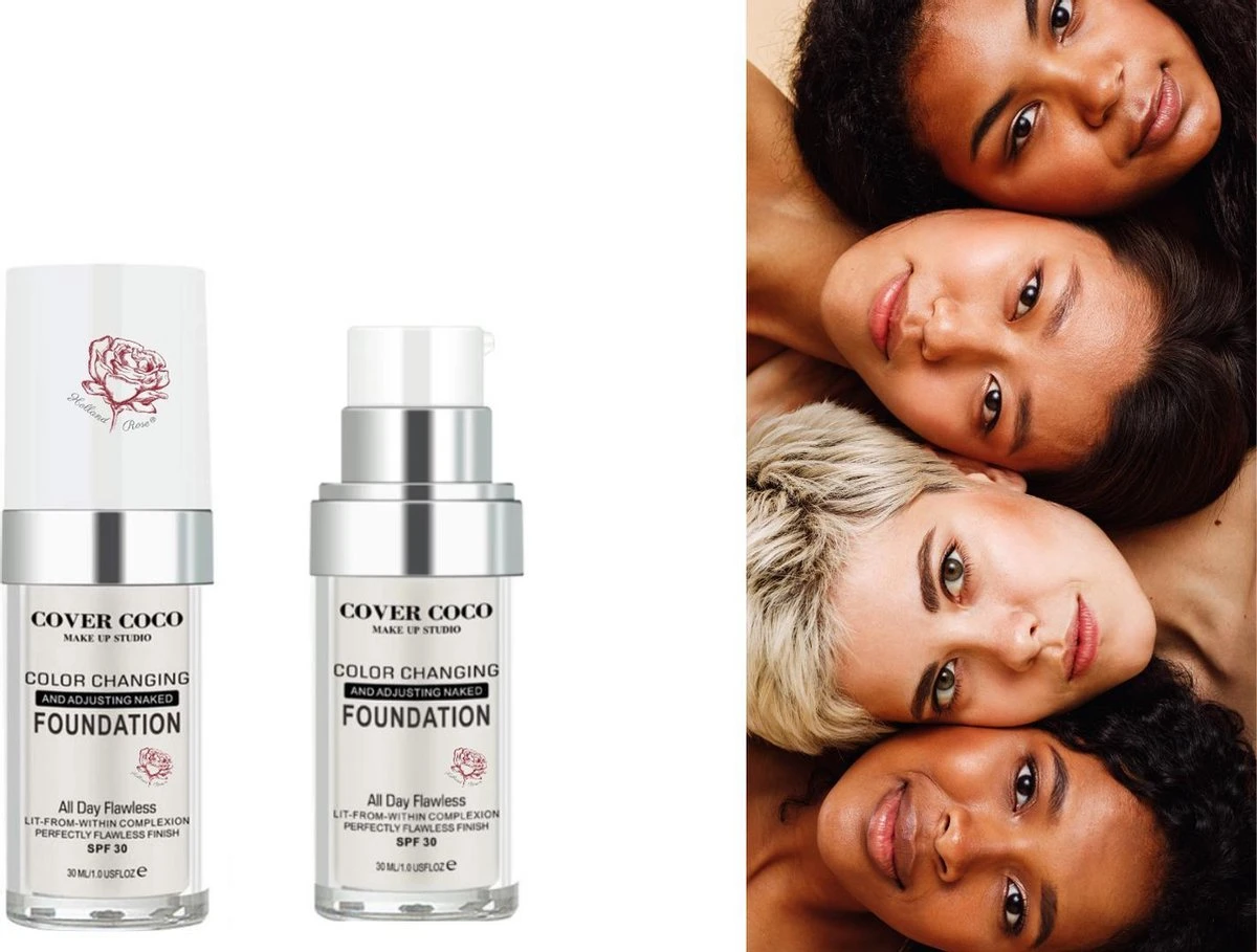 Covercoco London Flawless Foundation - Premium Color Changing - Kleurveranderende - Voor Elke Kleur Huid - Waterproof TLM 4 Covercoco London Flawless Foundation - Premium Color Changing - Kleurveranderende - Voor Elke Kleur Huid - Waterproof TLM - Afbeelding 2