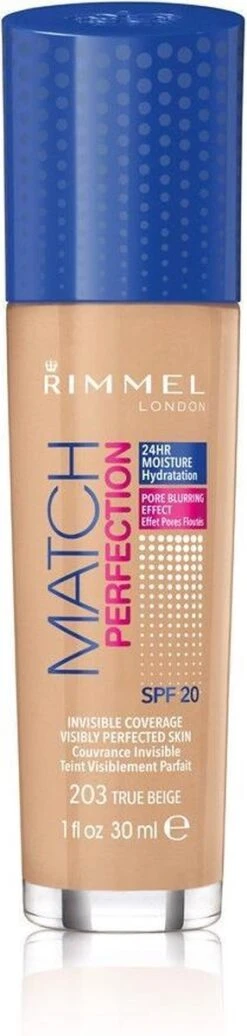 Rimmel London Match Perfection Foundation - 203 True Beige 27 Rimmel London Match Perfection Foundation - 203 True Beige -Modecosmetica Winkel 286x1200 1
