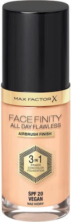 Max Factor Facefinity All Day Flawless 3-In-1 Vegan Foundation 042 Ivory -Modecosmetica Winkel 387x1200 1