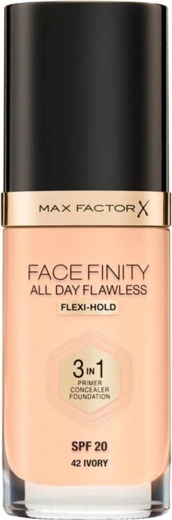 Max Factor Facefinity All Day Flawless 3-In-1 Vegan Foundation 042 Ivory -Modecosmetica Winkel 396x1200 2