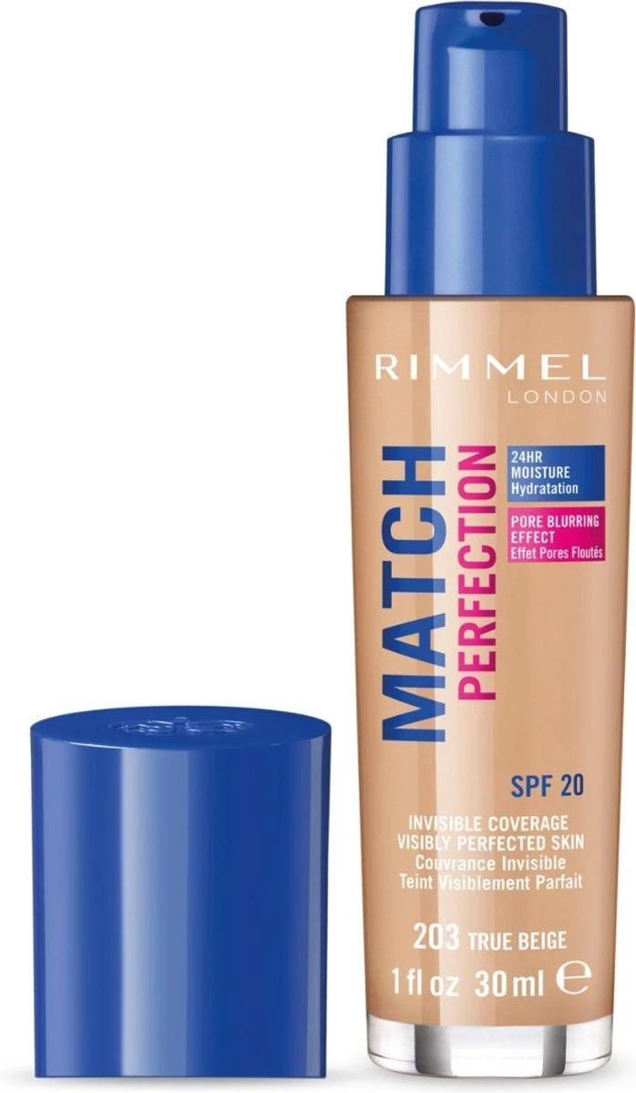 Rimmel London Match Perfection Foundation - 203 True Beige 5 Rimmel London Match Perfection Foundation - 203 True Beige - Afbeelding 3