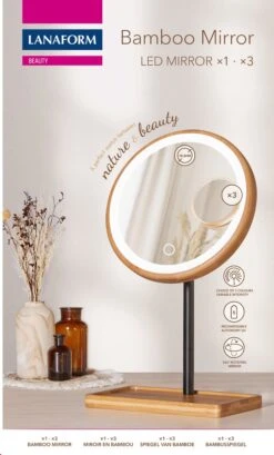 Lanaform - Bamboo Mirror - Oplaadbare Staande Spiegel ×1 · ×3 - Elegant Design Van Bamboe Met Zwarte Poedercoatingafwerking - Ledlampen Met Lange Levensduur -Modecosmetica Winkel 724x1200 2