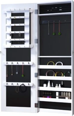 HOMCOM 2-in-1 Sieradenkast Wandspiegel Spiegelkast Sieraden Ladekast Spiegel 833-102WT