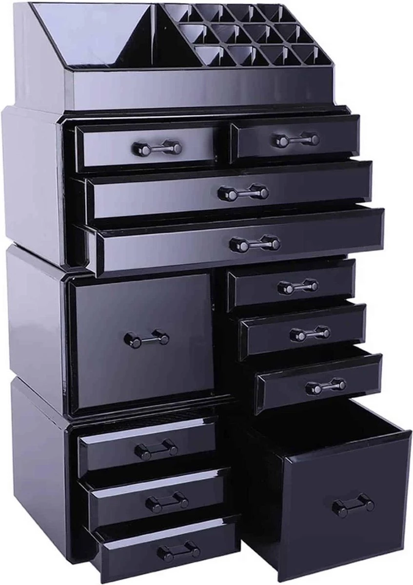 Confibel XXL Acryl Make-up Cosmetica Organizer - Verstelbare Lades - Sieraden/Make-up/Cosmetica Organizer - 11 Compartimenten - Zwart 16 Confibel XXL Acryl Make-up Cosmetica Organizer - Verstelbare Lades - Sieraden/Make-up/Cosmetica Organizer - 11 Compartimenten - Zwart - Afbeelding 14