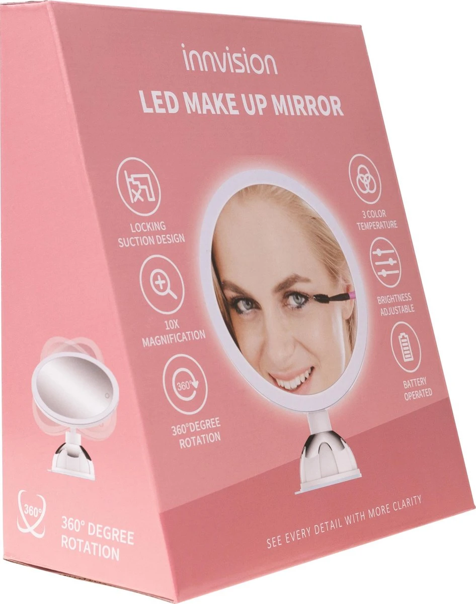 Innovision Make Up Spiegel Met Verlichting En Zuignap - 360° Verstelbaar - 10x Vergroot 12 Innovision Make Up Spiegel Met Verlichting En Zuignap - 360° Verstelbaar - 10x Vergroot - Afbeelding 10